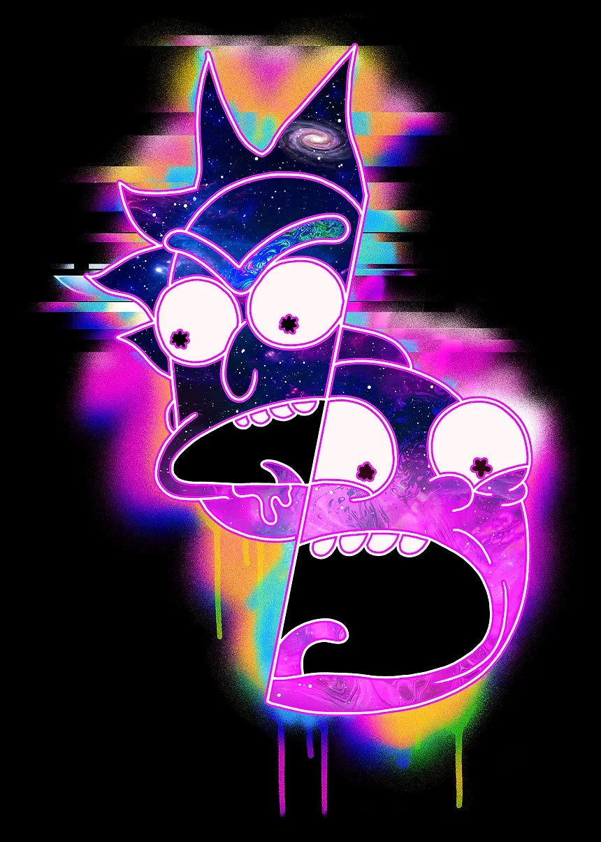 Vaporwave Rick and Morty metal poster artwork